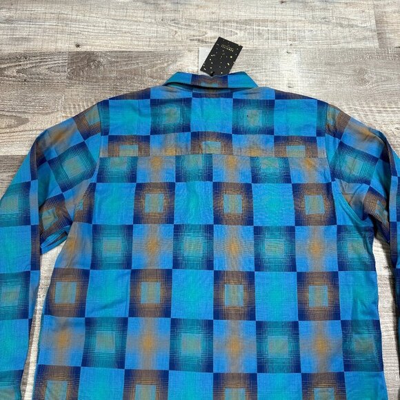 NWT Percival Razzle Check Long Sleeve Shirt Organic Cotton Blue Multi Mens Sz L - Picture 12 of 12